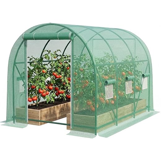 12×7×7 FT Greenhouses for Outdoors Heavy Duty, Large Walk in Green Houses for Outside with 6 Ventilated Mesh Windows & Roll-up Door & Reinforced Frame