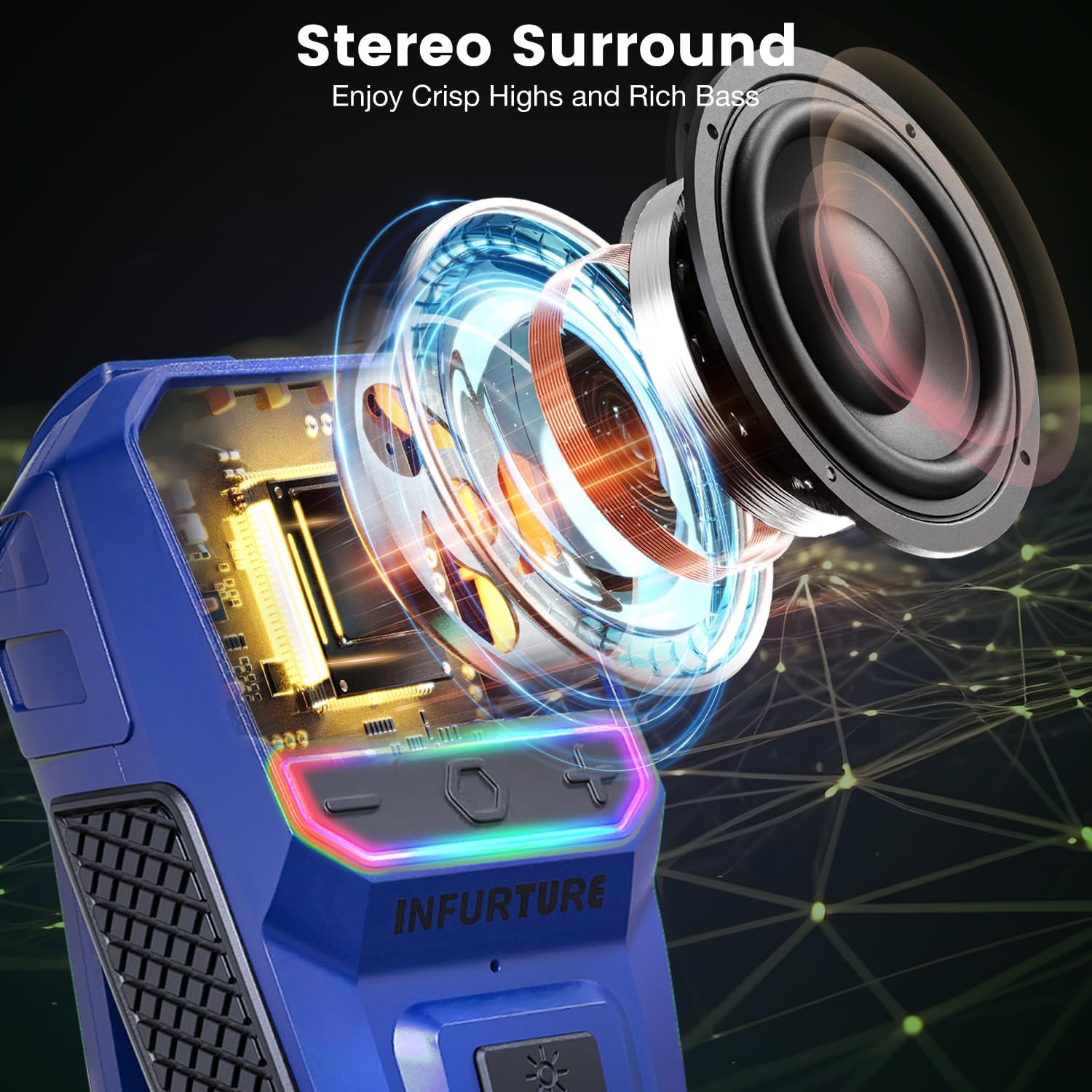 INFURTURE Clip on Speaker Wearable Bluetooth Speaker with RGB/Flashlight Shower Speake Built-in Noise Reduction Mic, Bathroom Speakers for Hands-Free Music/Calls-for Work/Riding/Outdoor, Ideal Gifts - Image 6