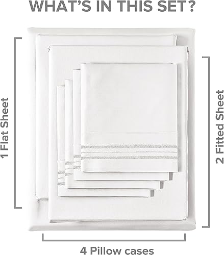 Miniatura 2 de CGK Unlimited - Juego de sábanas para cama de matrimonio, sábanas blancas, sábana bajera, 4 fundas de almohada, bolsillos muy profundos, de