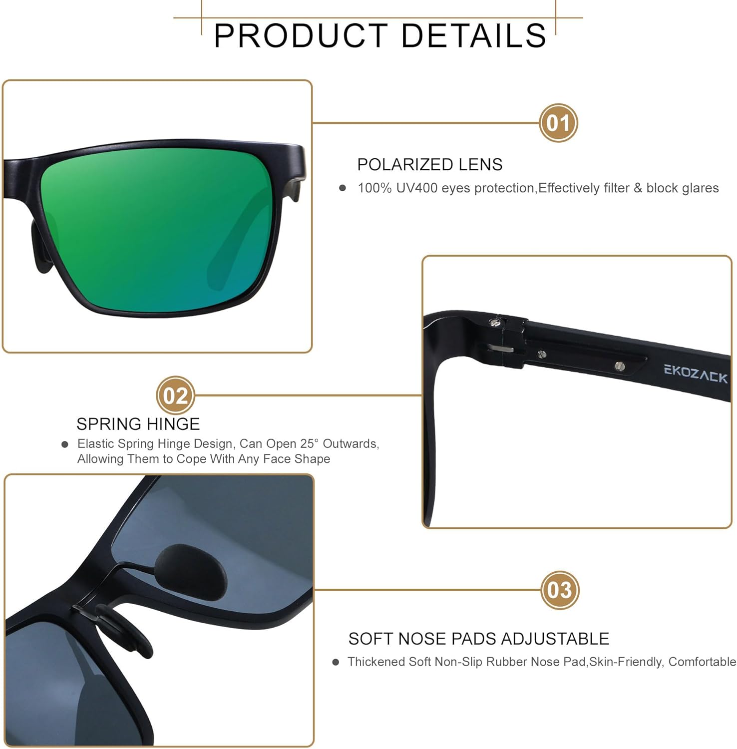 Carbon Fiber Sunglasses for Men Polarized Ultralight Classic Square Sun Glasses Driving Fishing Golf - Image 4