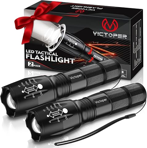 Victoper LED Flashlight 2 Pack, Bright Tactical Torch with 5 Modes, Waterproof, Zoomable for Outdoor Use
