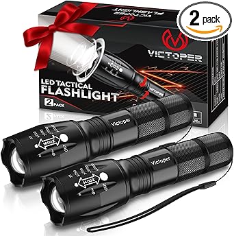 Victoper LED Flashlight 2 Pack, Bright Tactical Torch High Lumens with 5 Modes, Waterproof Zoomable Flash Light, Christmas Stocking Stuffers Gifts for Men, Hunting Camping Essentials Gear