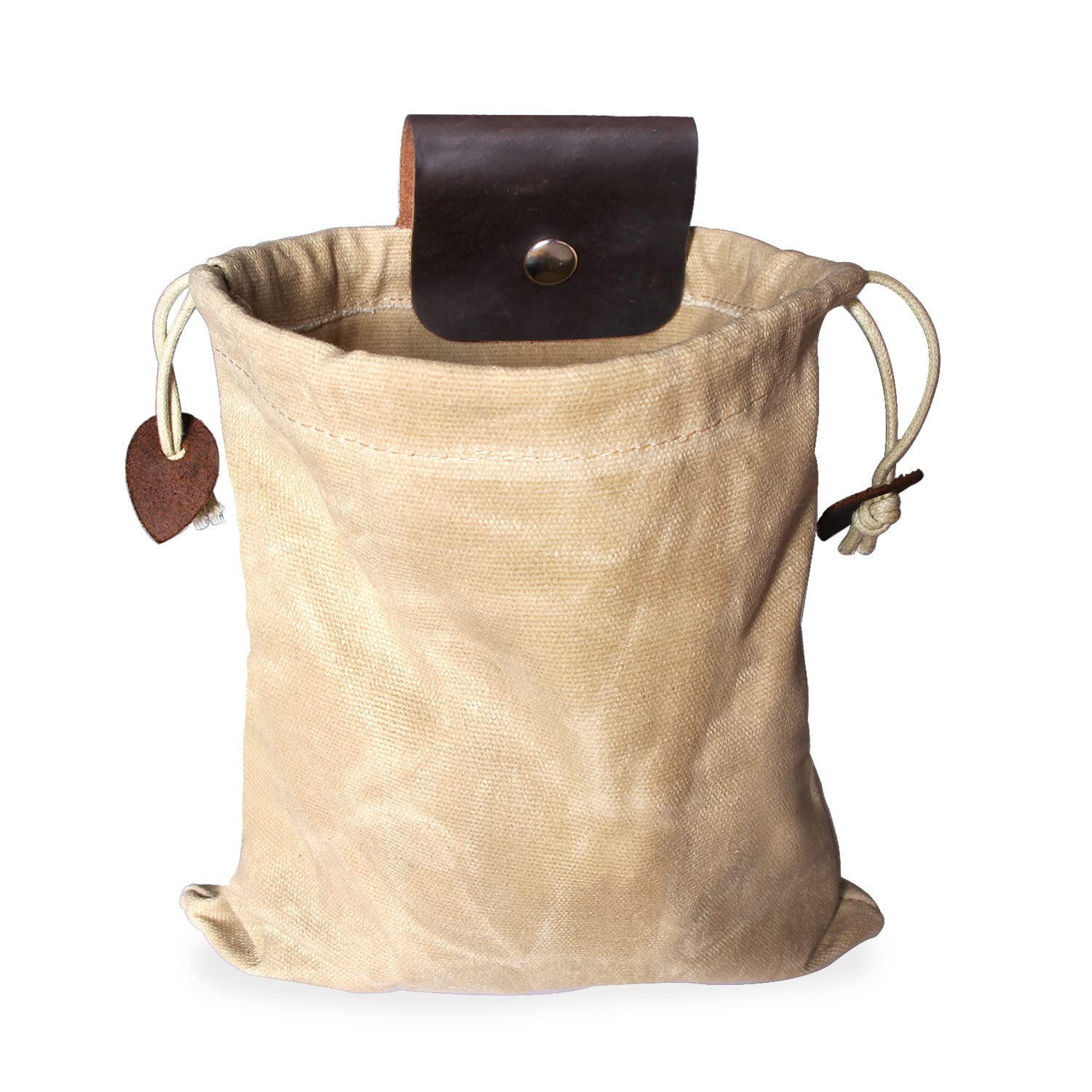 Foraging Bag Foldable Leather Belt Waxed Canvas Bag Collapsible Foraging Pouch for Camping Hiking Climbing Traveling, Khaki