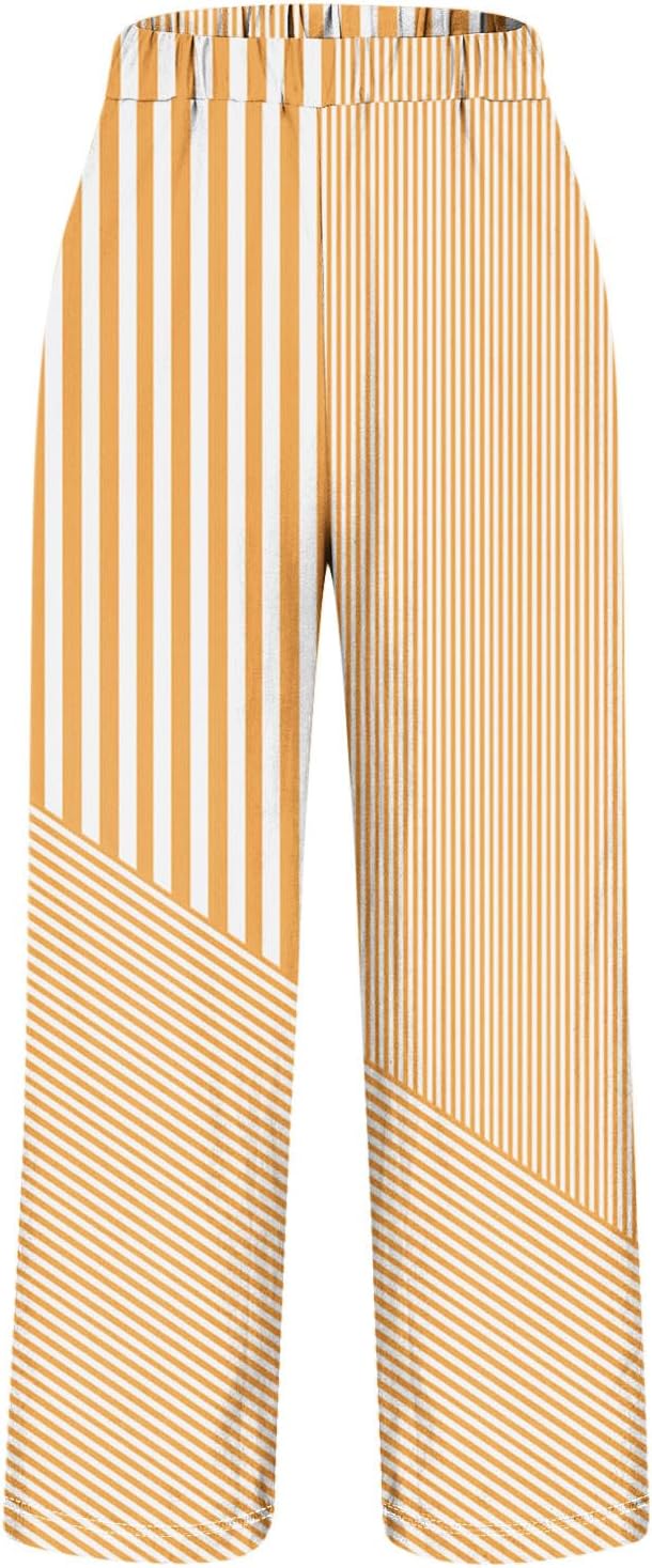 Linen Pants Women 2026 Cotton Straight Leg Casual Pant Dressy High Waisted Lounge Trousers Fashion Striped Print Trouser