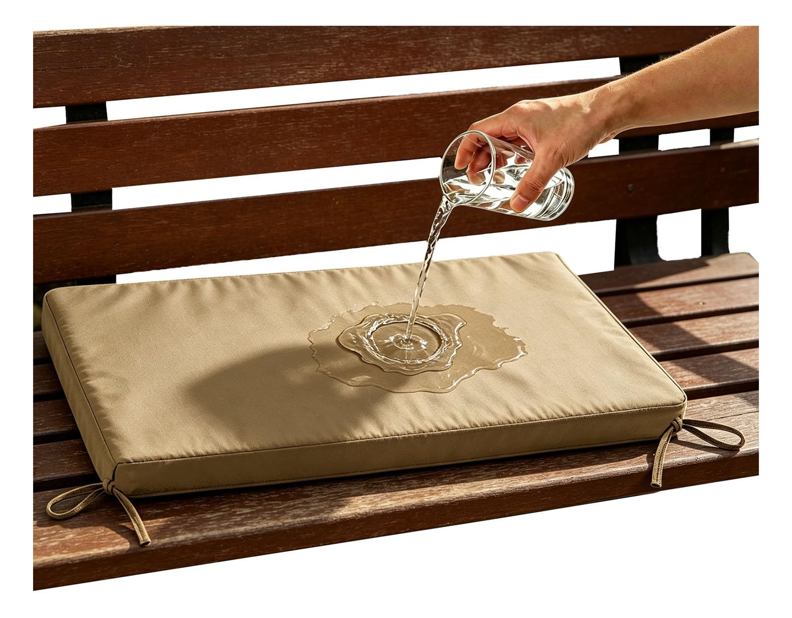 Outdoor Sofa Cushions Waterproof 80% Thick 5cm/1.9" Replacement Bench Seat Cushion Outdoor, Patio Furniture Long Cushion with Ties, Bench Seat Pad for Porch Swing Garden(Khaki,65x55 cm 26x22 in)