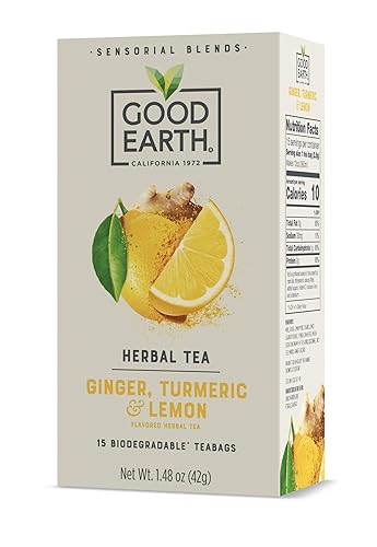 Good Earth Sensorial Blend - Té de hierbas con sabor a jengibre, cúrcuma y limón, sin color artificial, sin conservantes, 15 bolsas (paquete de 5)
