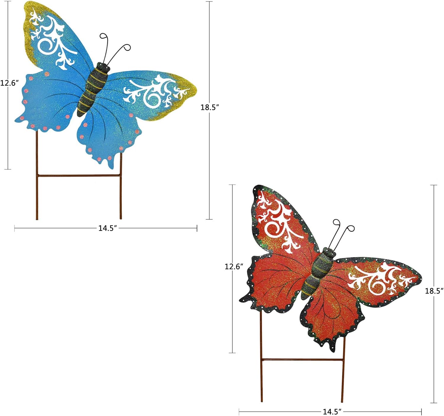 Metal Butterfly Garden Stakes - Spring Decorative Yard Signs - Indoor Outdoor Plant Flower Stake Lawn Ornaments Butterfly Decoration (Blue + Red)