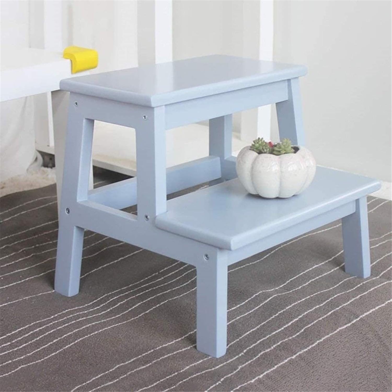 Portable Step Stool Two-Step Stool, Wooden Two Step Children's Stool with Handles/Wooden Step Stool for Kids and Adults, Home and Office, Ages 3+ - 16.5X13.8X13.8Inches (Color : Gr