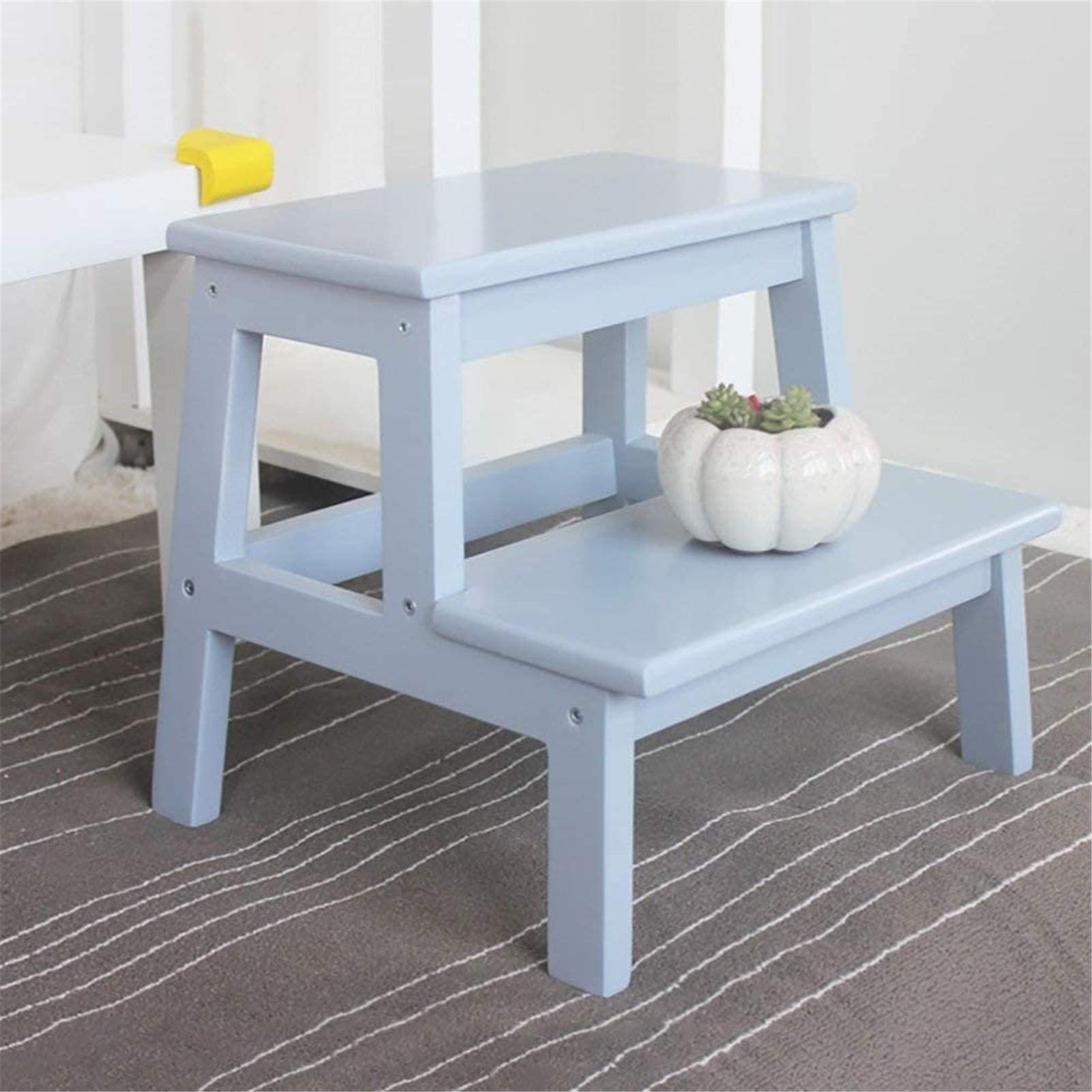 FALIYORS Portable Step Stool Two-Step Stool, Wooden Two Step Children's Stool with Handles/Wooden Step Stool for Kids and Adults, Home and Office, Ages 3+ - 16.5X13.8X13.8Inches (Color : Gr