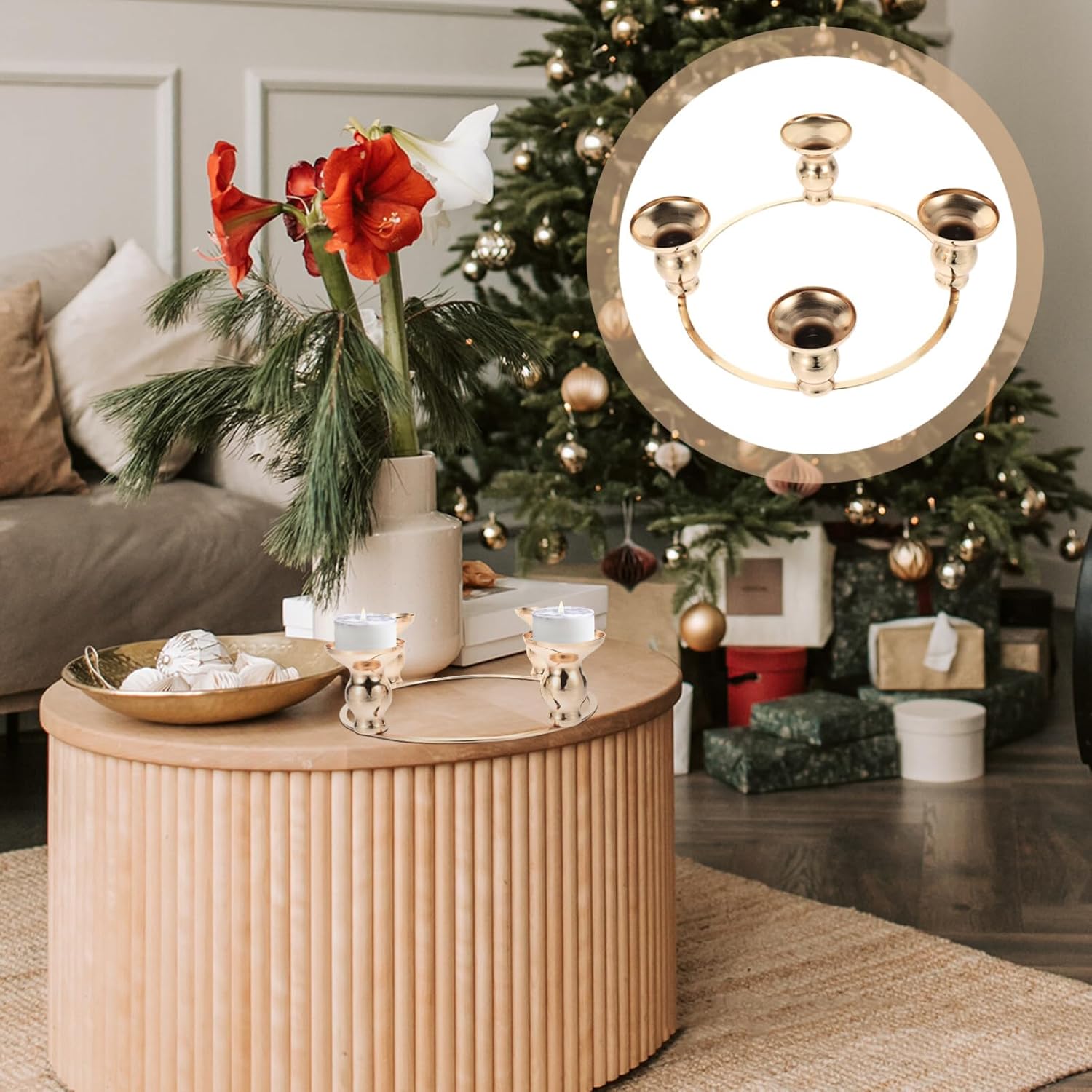 Luxshiny Christmas Advent Ring Wreath Xmas Candle Holder Candlestick for Home Table Decorations