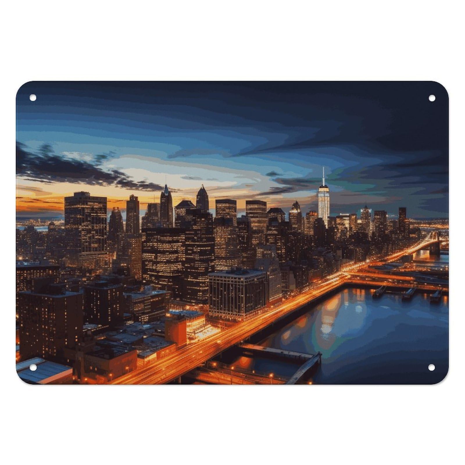 Fekiloot Style New York City Scenery Wall Decor Iron Painting Metal Sign
