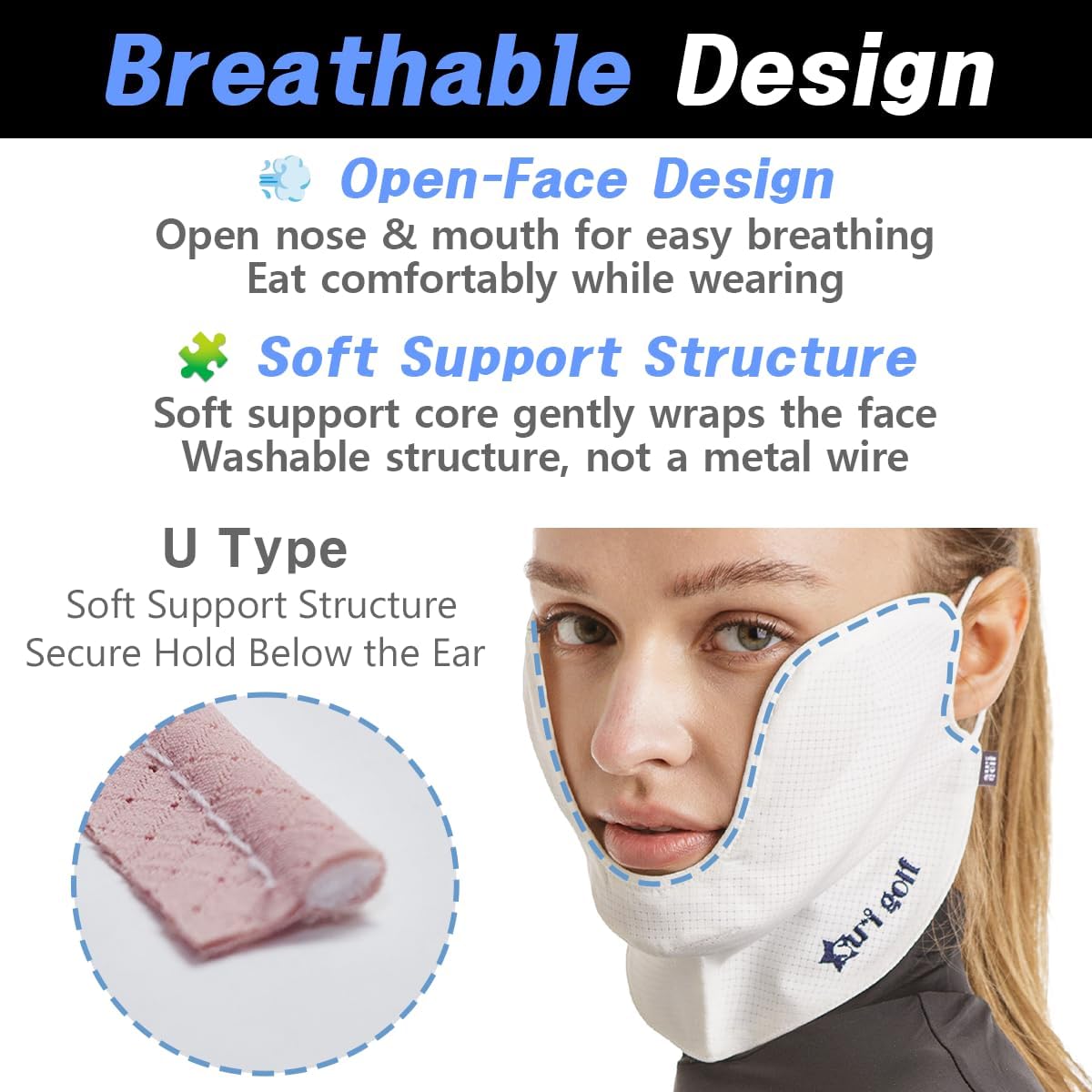 Korea (Type U) Women's UV Sun Protection Half Face Mask – Golf, Walking & Outdoor Activities