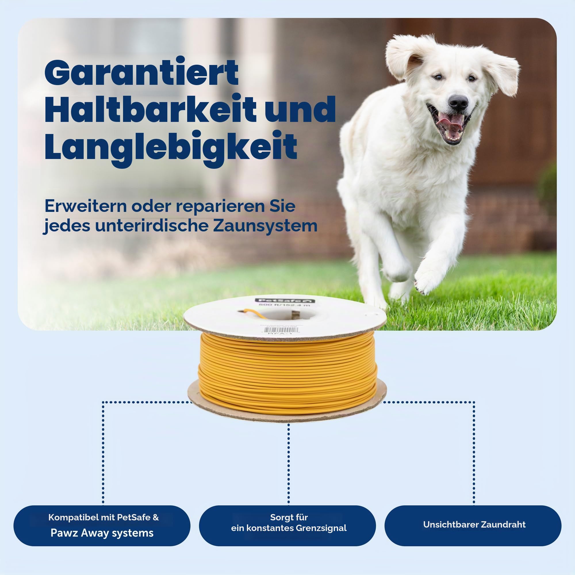 PetSafe Begrenzungsdraht, 152,4 m Spule mit solidem Kern 20-Gauge Kupferdraht, In-Ground Pet Zaundraht, Farben können variieren