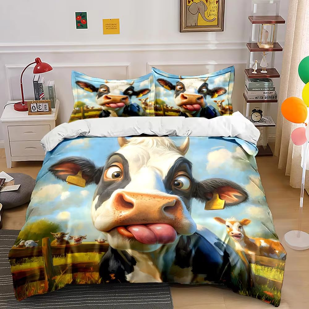 Housse de couette 140x200 cm vache et taies d'oreiller respirantes