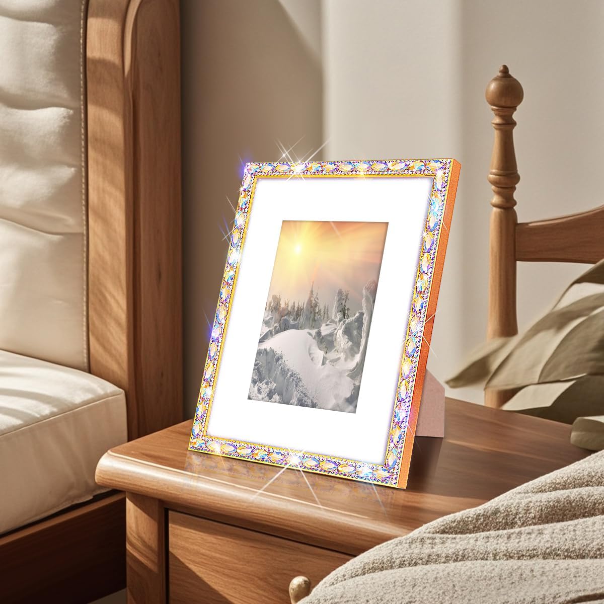 8x10 Bling Picture Frame, Display Pictures 5x7 with Mat or 8x10 Without Mat, Wall Hanging Glitter Diamond Photo Frame With Sparkle Rhinestone, Horizontally or Vertically 1 Pack，gold