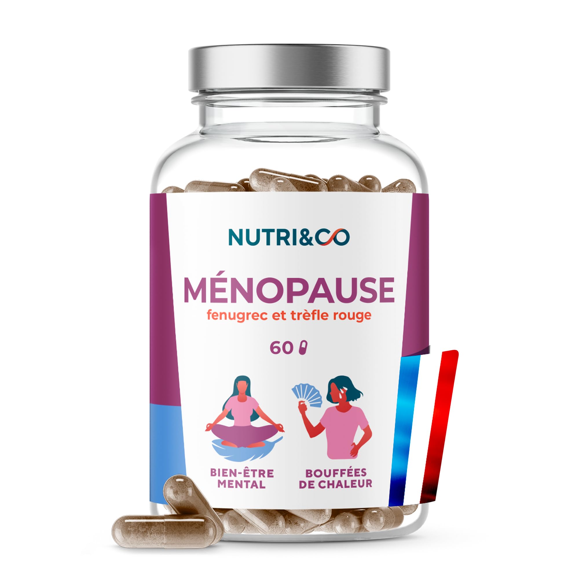 NUTRI & CO Ménopause et Pré-Ménopause BIO-Actif - Sans Hormones 100% Naturel - Libifem® Extrait de Fenugrec - Bouffées de Chaleur et Troubles de l'Humeur - 60 Gélules Vegan - Fabriqué en France