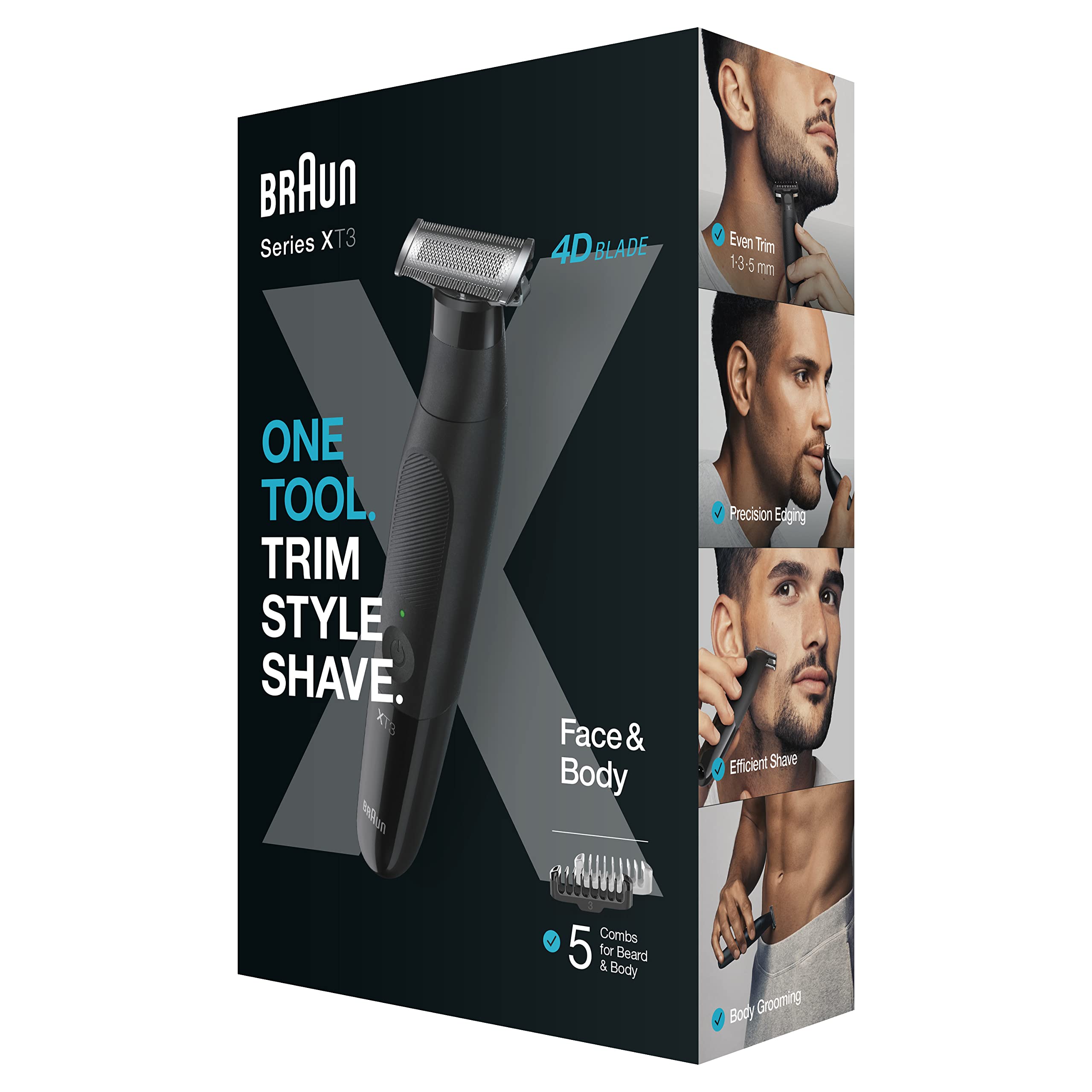 Braun REGOLABARBA UOMO e RASOIO ELETTRICO BARBA E Capelli Series X, Testina Flessibile Con lama 4D A Due Direzioni E Protezione SkinShield, 45 Minuti Di Utilizzo Senza Fili, Idea Regalo, XT3200