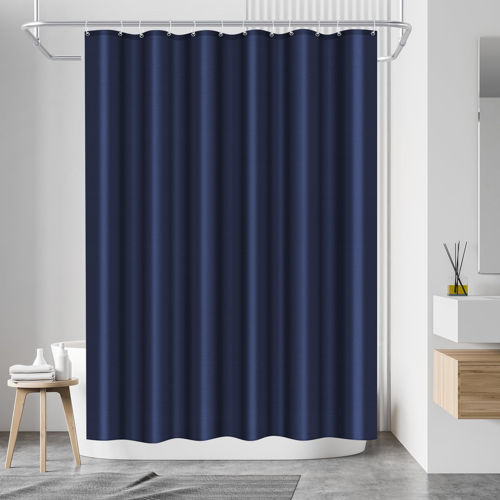 Tenda da doccia in poliestere 180 x 220 cm, anti-muffa per bagno, tenda per vasca da bagno e doccia in tessuto impermeabile e lavabile, con 12 ganci blu navy
