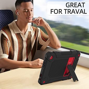 MENZO All-New Case for 8 Tablet, Slim Shockproof Rugged High Impact Protective Case with Kickstand, Black+Red