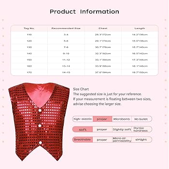 Alvivi Boys 7-14 Gold Sequined Vest, Glittery Hip-hop Jazz Dance