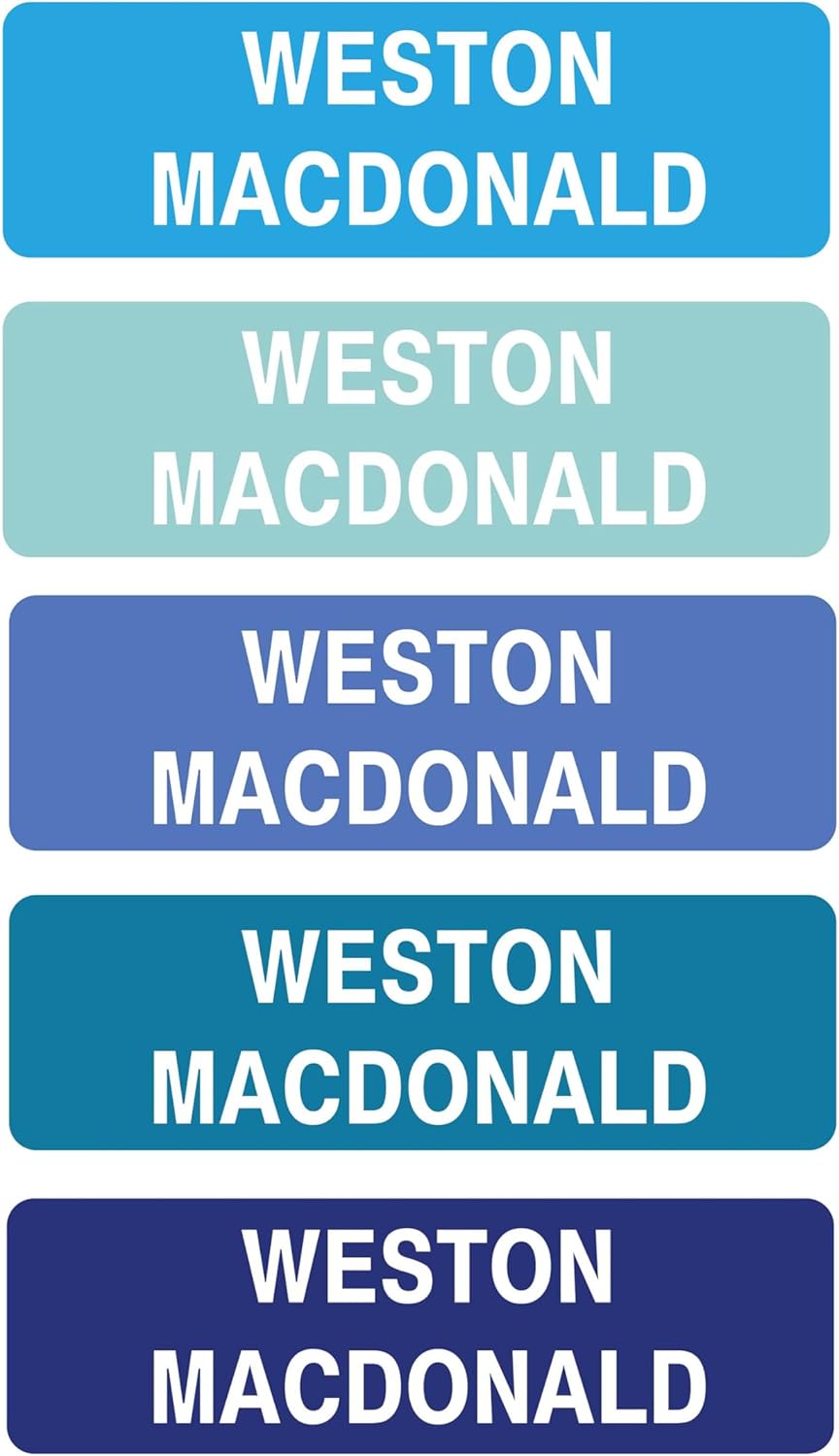 Personalized Daycare Nursing Homes Waterproof Name Labels Press and Stick Custom Name Stick on Clothing Labels. Great for Clothing Tags, Bottles, Backpacks and School Supplies (Ocean)