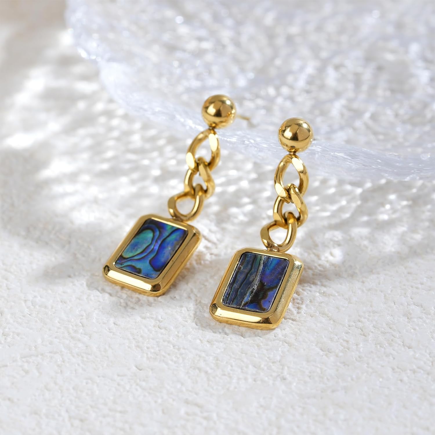 Abalone/White Shell Dangle Earrings for Women 18K Gold Plated Turquoise/Malachite/Shell Link Earrings Jewelry Gift