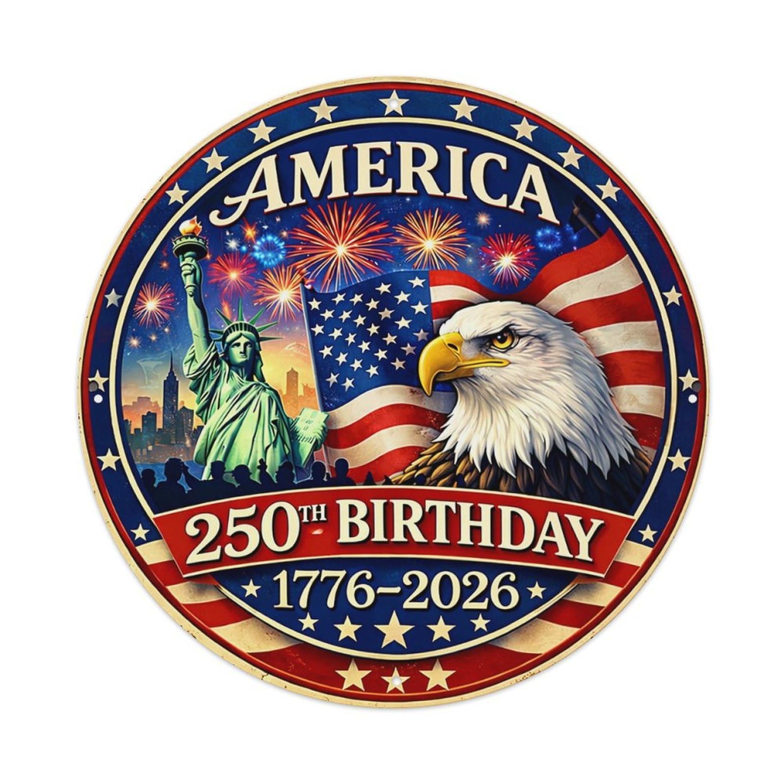 America Birthday Eagle Flag Statue Metal Tin Sign Plaque