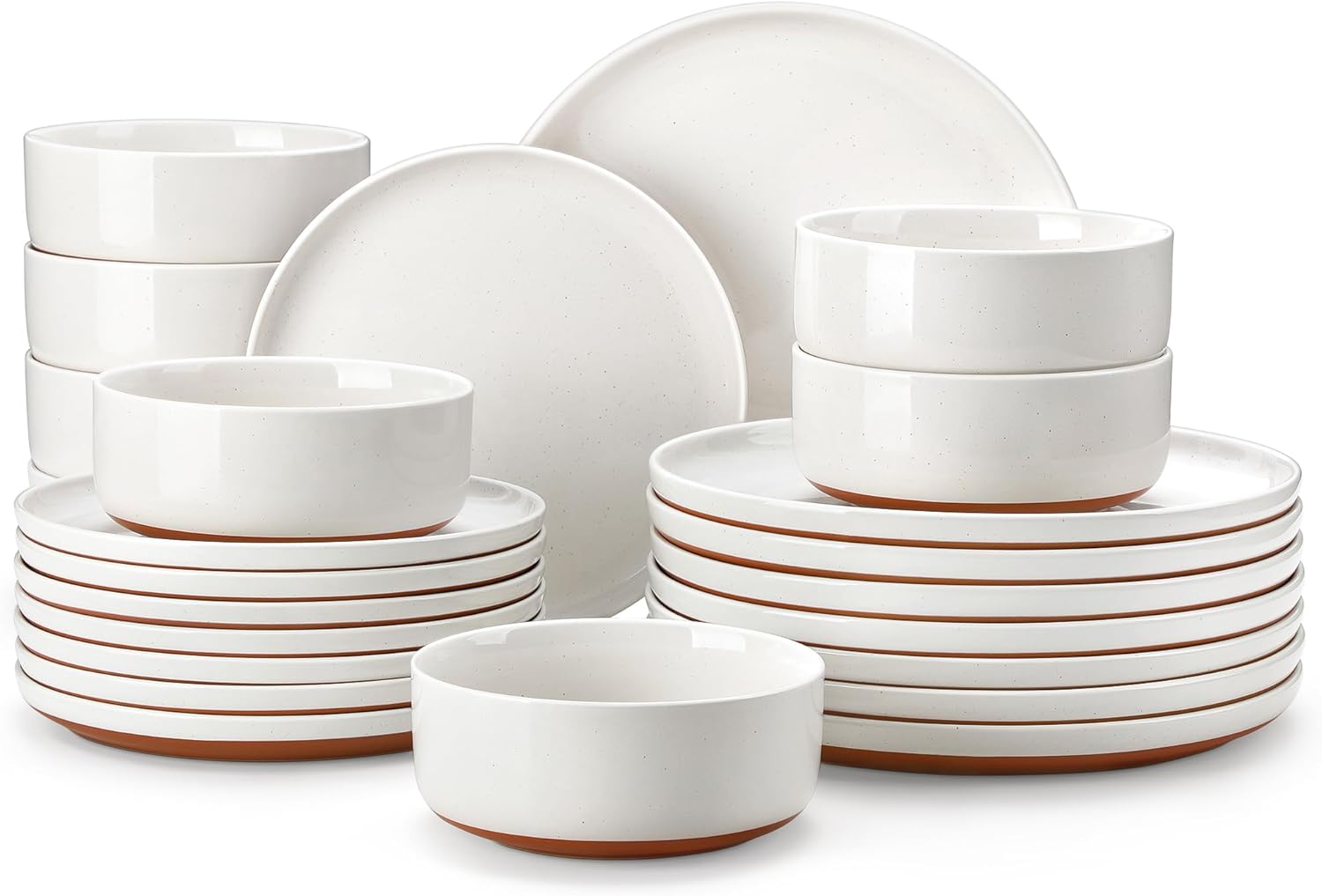 MALACASA Plates and Bowls Sets, 24 Pieces Modern Ceramic Dinnerware Set for 8 Kitchen Stoneware Dishes Dishware Set Microwave and Dishwasher Safe, White, Series TARA MALACASA Plates and Bowls Sets, 24 Pieces Modern Ceramic Dinnerware Set for 8 Kitchen Stoneware Dishes Dishware Set Microwave and Dishwasher Safe, White, Series TARA