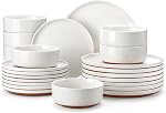 MALACASA Modern Ceramic 24-Piece Dinnerware Set for 8 Stoneware Kitchen Plates, Microwave and Dishwasher Safe, White, Tara Series