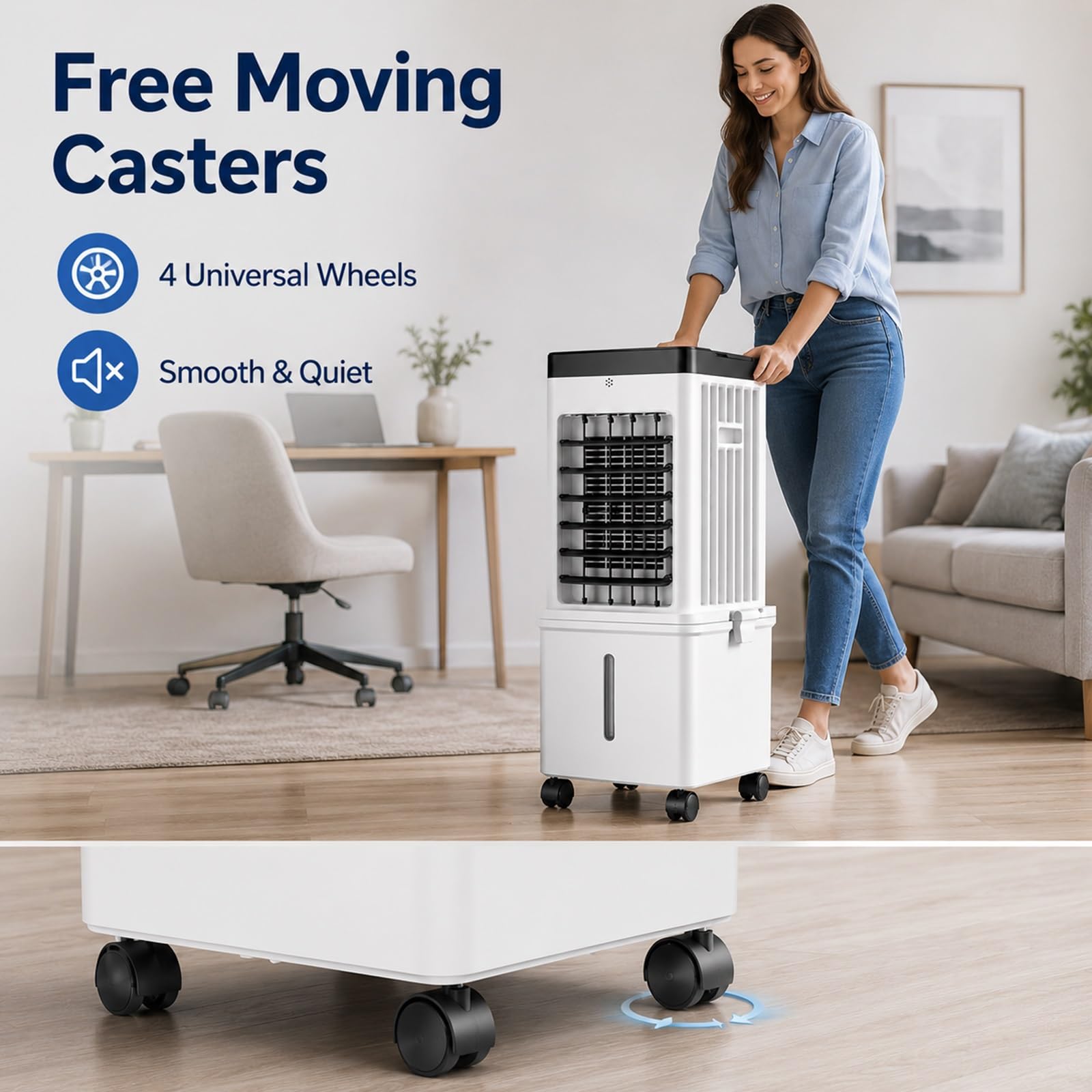 Climatizador Evaporativo Portátil, Enfriador Evaporativo con Humidificador y Control Remoto para el Hogar, Dormitorio, Oficina y Residencia Estudiantil