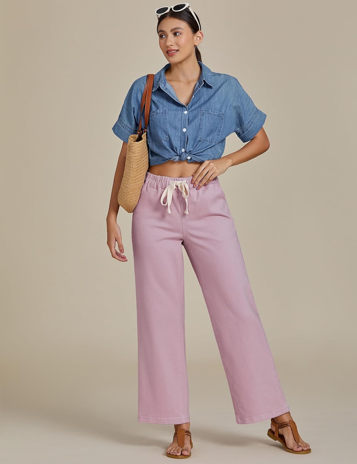 luvamia Wide Leg Jeans Woman High Waisted Trendy Pull On Elastic Waist Drawstring Stretchy Denim Jean Pants with Pockets - Image 4