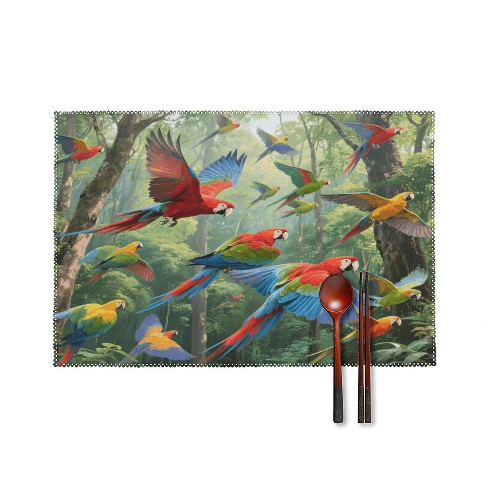 Parrots Placemats Set of 6 Non-Slip Stain Resistant Indoor Outdoor Table Mat Washable Cloth Place Mat Fashion Kitchen Placemat for Dining Table Decoration 17.7x11.8 in
