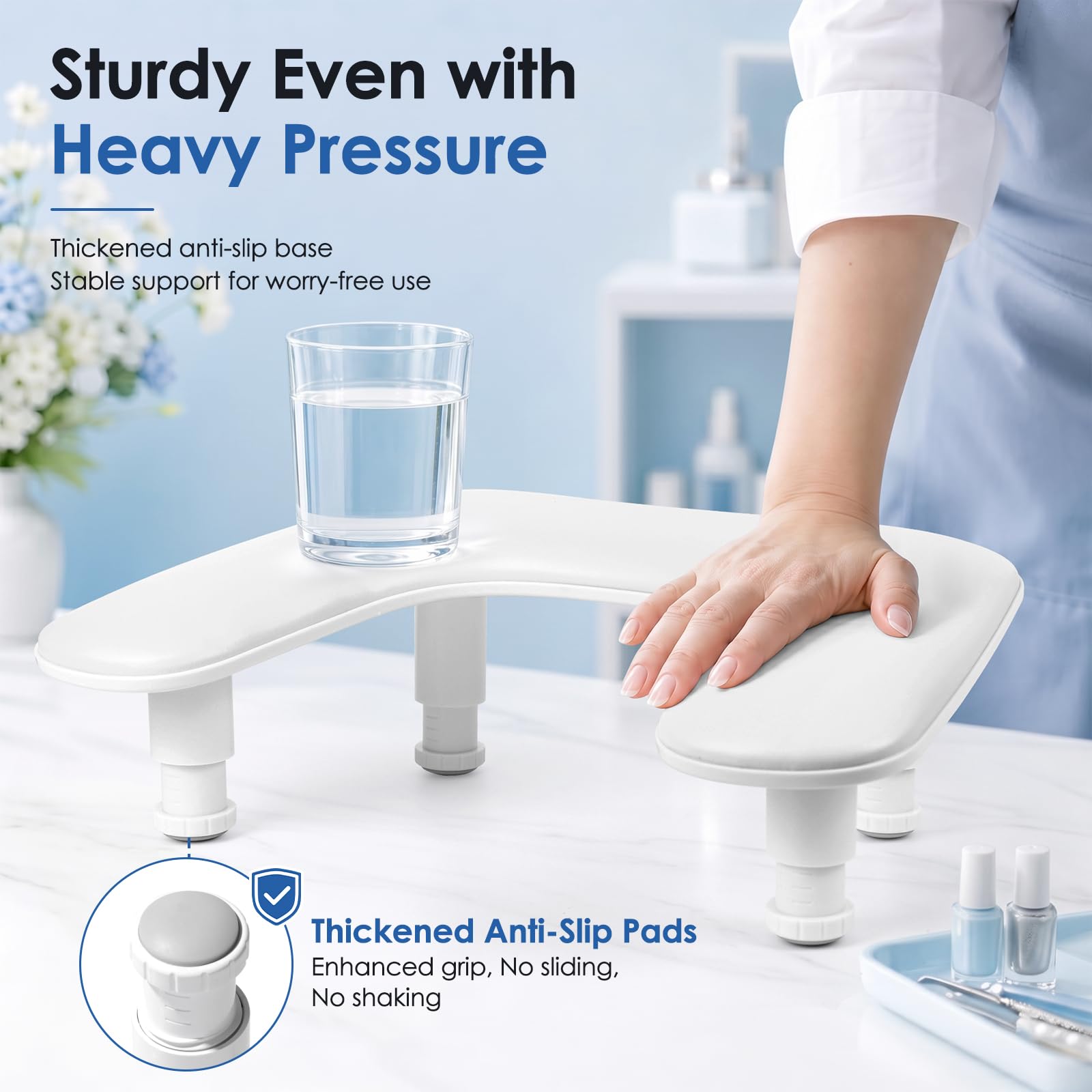 Reposa Manos para Manicura: Altura Ajustable Reposabrazos Manicura con Soporte Para Teléfono - Cómoda Funda de Piel Sintética PU Reposa Manos para Manicura para Hogar Salón - Blanco