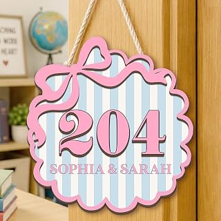 Cute Bow Name Plaque, Personalized Dorm Door Sign Wall Decor for College Girls, Custom Room Number College Room Decorations