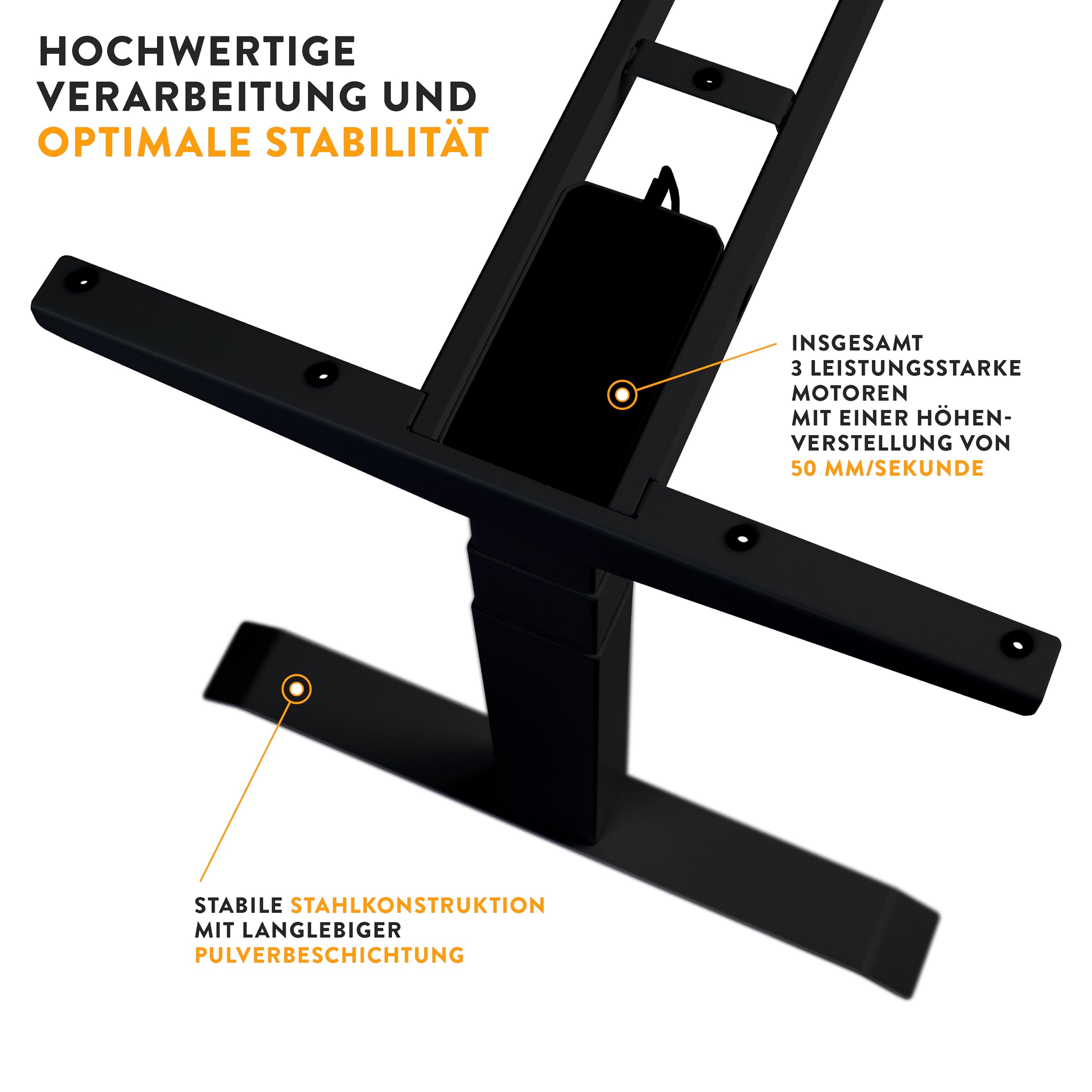 boho office® Höhenverstellbarer Schreibtisch Gestell - Elektrisch stufenlos, Eckschreibtisch mit 3 Motoren 50 mm/Sek, 3-Fach Teleskop, stabil, Memoryfunktion, Kollisionsschutz - Basic Line 90 Schwarz