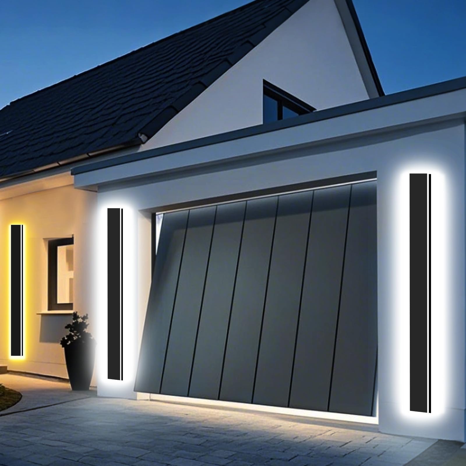 Lotecthy 2pcs 79in Long Outdoor Modern LED Wall Lights, 4.33in Wider Coverage IP65 Waterproof Black Outdoor Sconce Lights, 3000K-6000K Dimmable