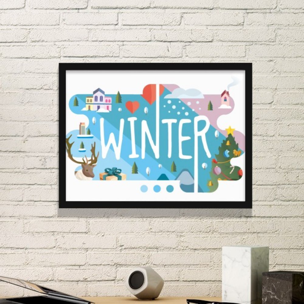 Cadeau small noir cadre illustration d'hiver pour offrir une peinture d'art originale