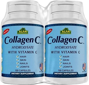 CollagenC Hydrolysate by Alfa Vitamins - Contains biotin and Vitamin C - 100 Capsules Each - 2 Pack