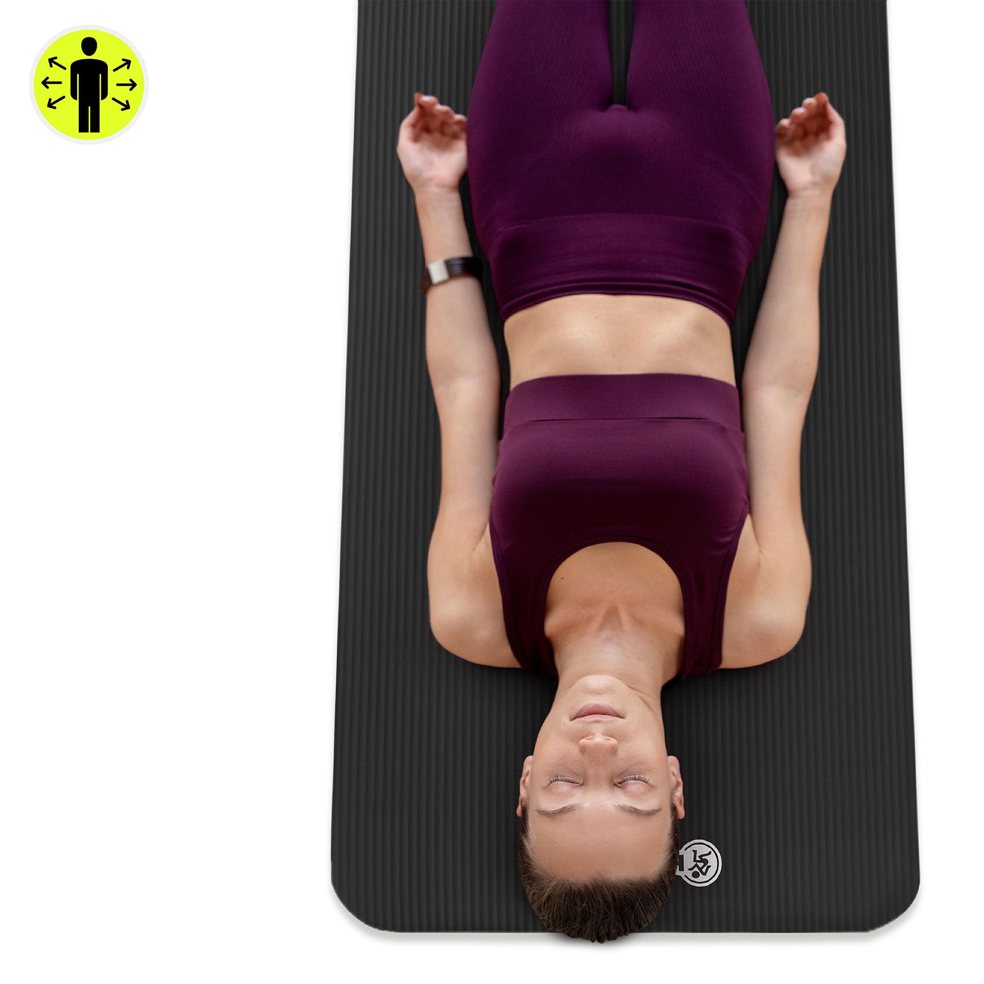 HyperMotion Mata do Ćwiczeń Fitness i Jogi NBR 183x61x0,8 cm Czarna, Antypoślizgowa, 8 mm, z Paskiem do Ćwiczeń i Przenoszenia, do Jogi, Pilatesu i Stretchingu