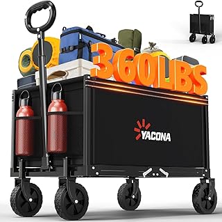 Carro plegable 3 en 1, 360 kg, con ruedas todoterreno, para alimentos, camping, playa, jardín y deportes, color negro