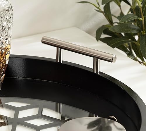 Miniatura 5 de Kate and Laurel Caspen Bandeja redonda decorativa con asas de metal plateado 16 x 16 negro y plateado moderna bandeja de servir glamorosa con asas