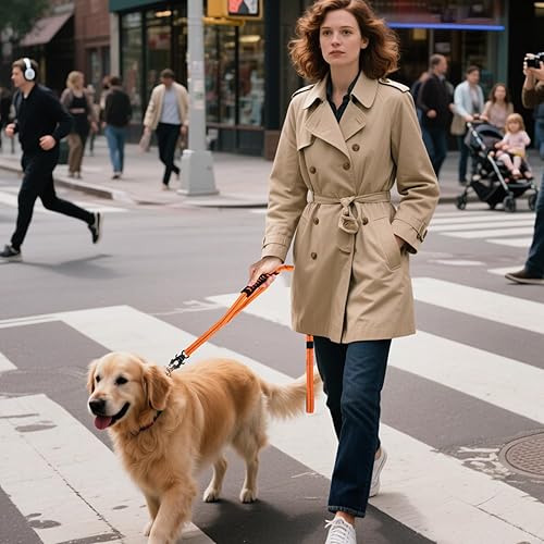 Miniatura 6 de Correa resistente para perro, de 4 a 6 pies, amortiguadora con hebilla de cinturón de seguridad resistente y asas dobles, sin elástico, para perros