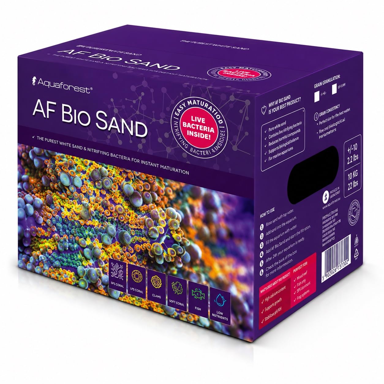 Aquaforest Bio Sand 10kg Marine Aquarium Substrate 0.5–1.5mm Natural White Sand with Bacteria, Supports Fast Tank Maturation, Stabilises Water Parameters, Ideal for Saltwater and Reef Aquariums