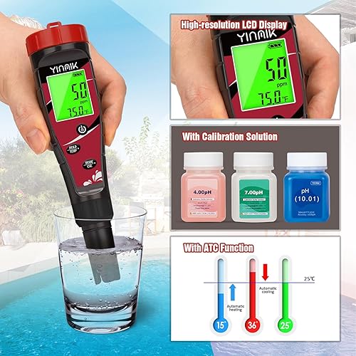 Miniatura 5 de Medidor de cloro de pH Probador digital de pH de salinidad para agua salada Lector de sal de piscina para pecera Koi Pond TDS pluma de prueba todo