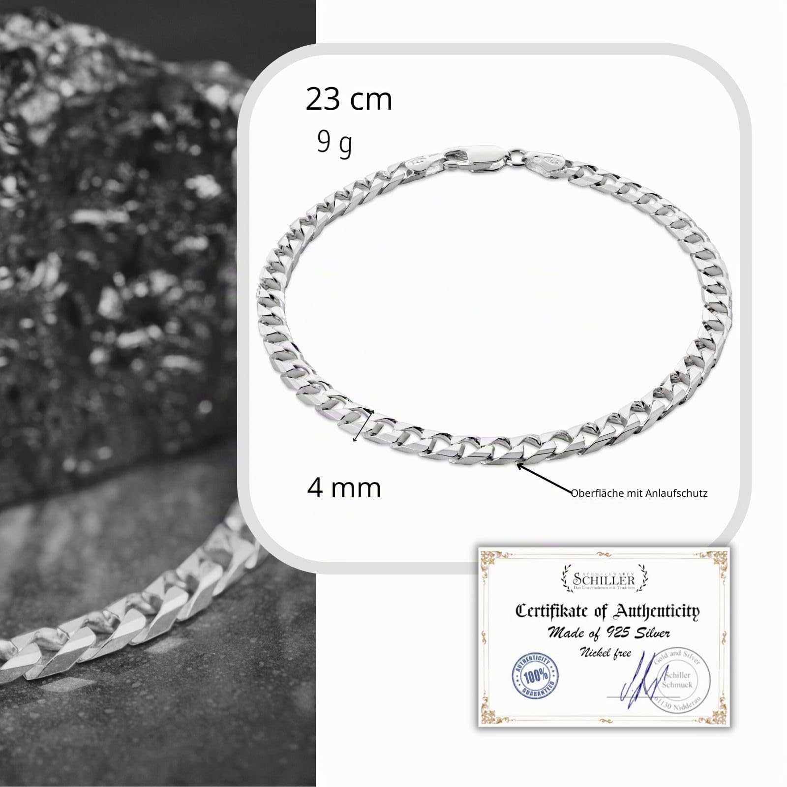 Herren-Armband aus massivem 925 Silber, ideal als Geschenk für Mann oder Freund, mit Schmuckbox