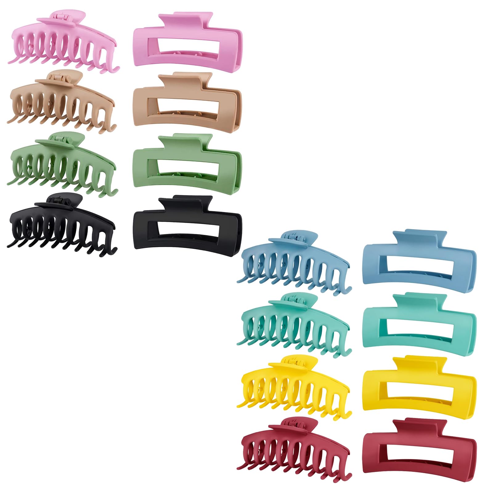 TOCESS 16 Pack Big Hair Claw Clips for Women Large Claw Clip for Thin Thick Curly Hair 90's Strong Hold 4.33 Inch Nonslip Matte Jumbo Hair Clips (16 Pcs)