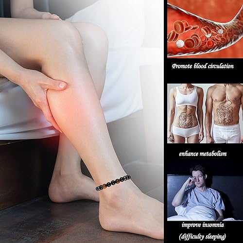 Miniatura 8 de Tobilleras de obsidiana negra para mujeres y hombres 3 piezas de tobillera magnética antihinchazón con cristales de protección de turmalina piedras