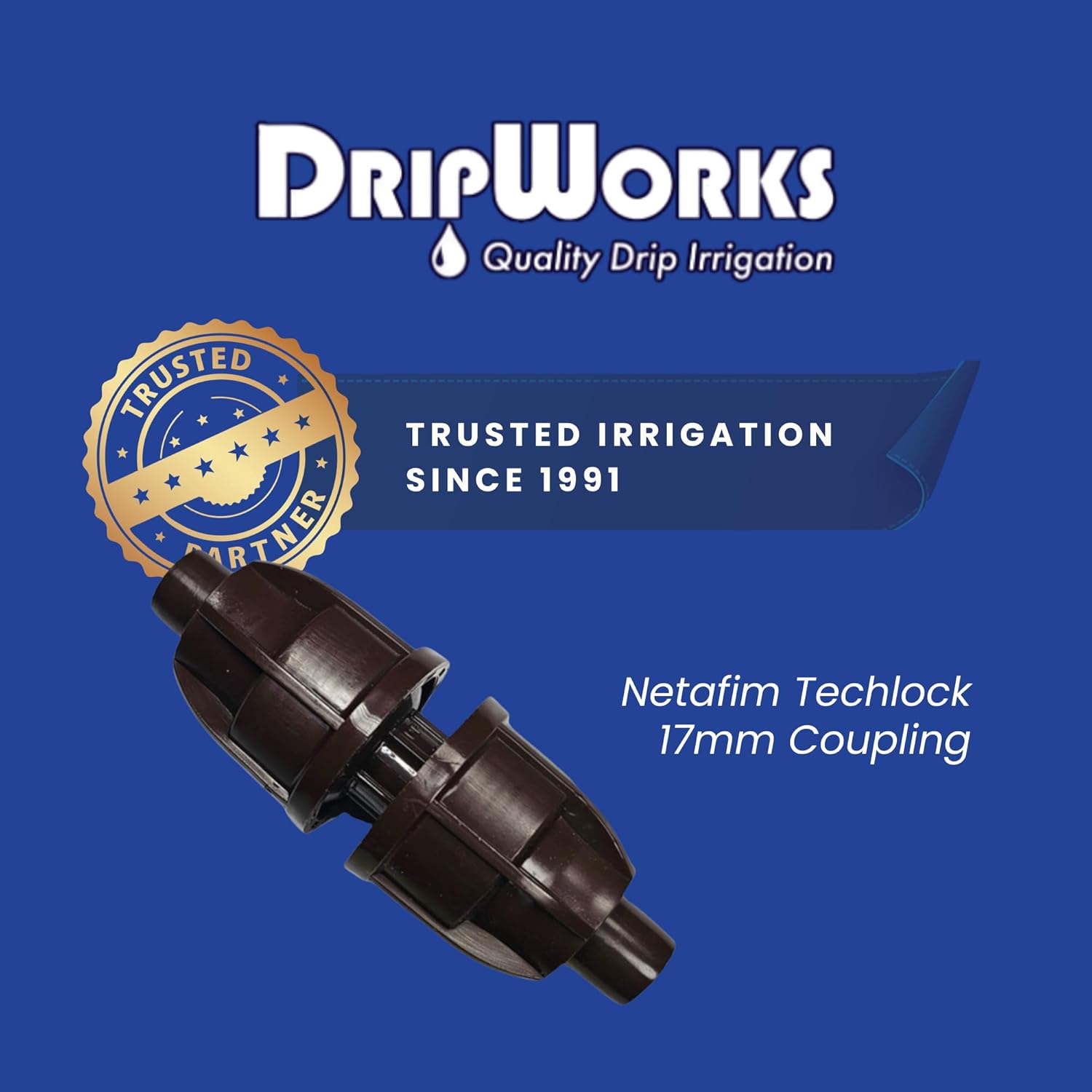 Netafim TechLock 17mm Coupling – Secure Compression Fitting for Drip Irrigation Systems | For hose sizes for 17mm: 0.56"-0.60" ID | 32500-080011 | TLCKCOUP (25)