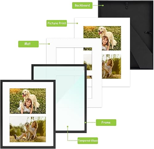 Miniatura 4 de Golden State Art, Marco de aluminio para collage de 4 x 6, muestra imágenes de 6 x 4 con 2 aberturas o una foto de 8 x 10, cristal real, para pared