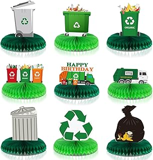 9 Pcs Garbage Truck Birthday Party Supplies Trash Truck Honeycomb Centerpieces Birthday Party Decorations for Tables Decors